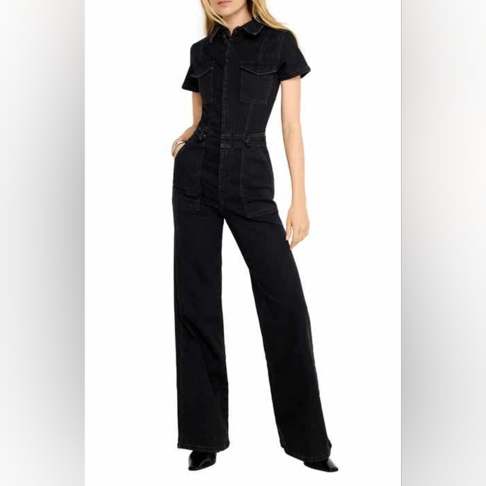 Good American Black Short Sleeve Jumpsuit
